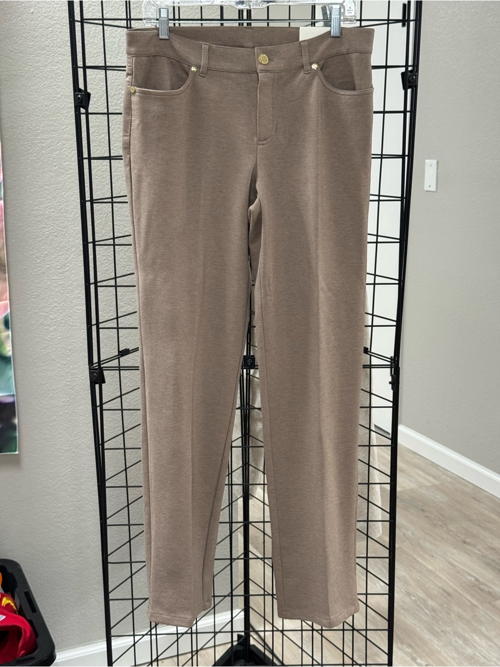 Anne Klein Taupe Boot-Cut Ponte Pants size 8 waist 17 R 10 IS 32 MSRP $89
